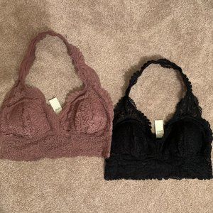 New with Tags! Aerie Lacy Halter Bralettes Black and Mauve Women's Large
